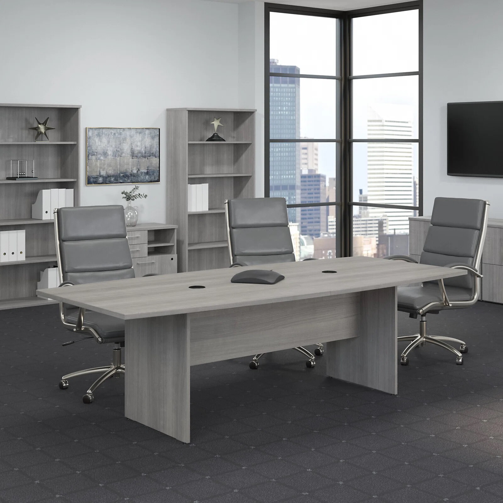 Mesa de juntas Moderna Semi Ovalada Fabricada de Melamina Muebles Modernos para Oficina Mesa de juntas semi ovalada