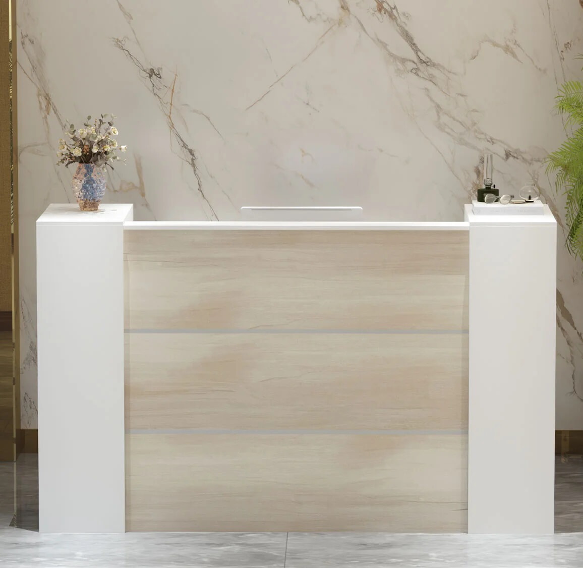 Recepción Recta con Libreros de Costado y Cubierta Interna Muebles Modernos para Oficina RECEPCION CON LIBREROS INTERIORES