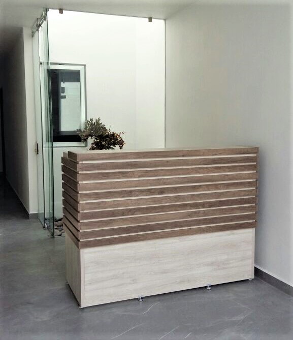 Moderna Recepción Elegante con Lambrín Horizontal Muebles Modernos para Oficina RECEPCION LABRIN