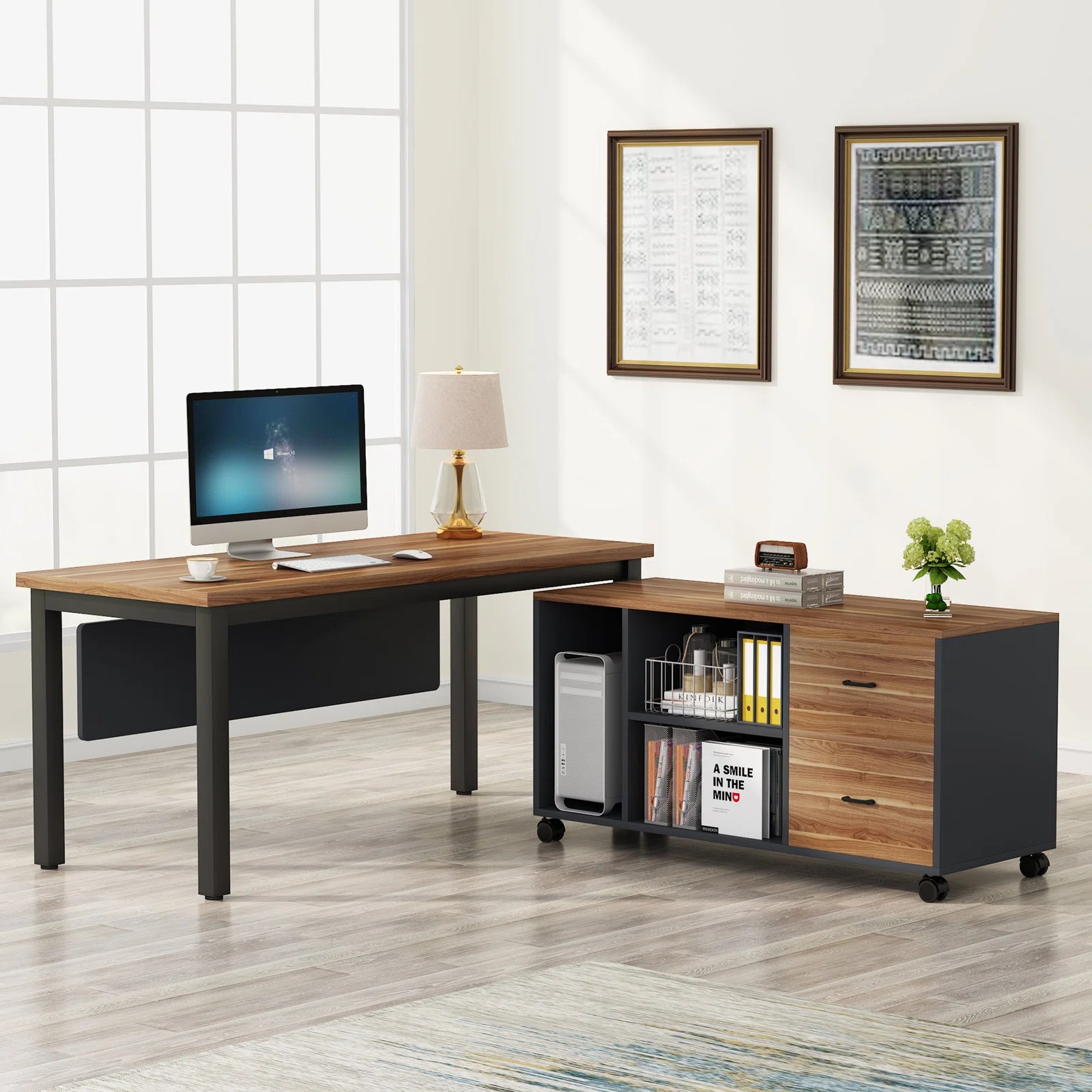 Escritorio Kiuns pata en u con credenza de melamina lateral Muebles Modernos para Oficina Escritorio Kiuns pata en u con credenza de melamina lateral