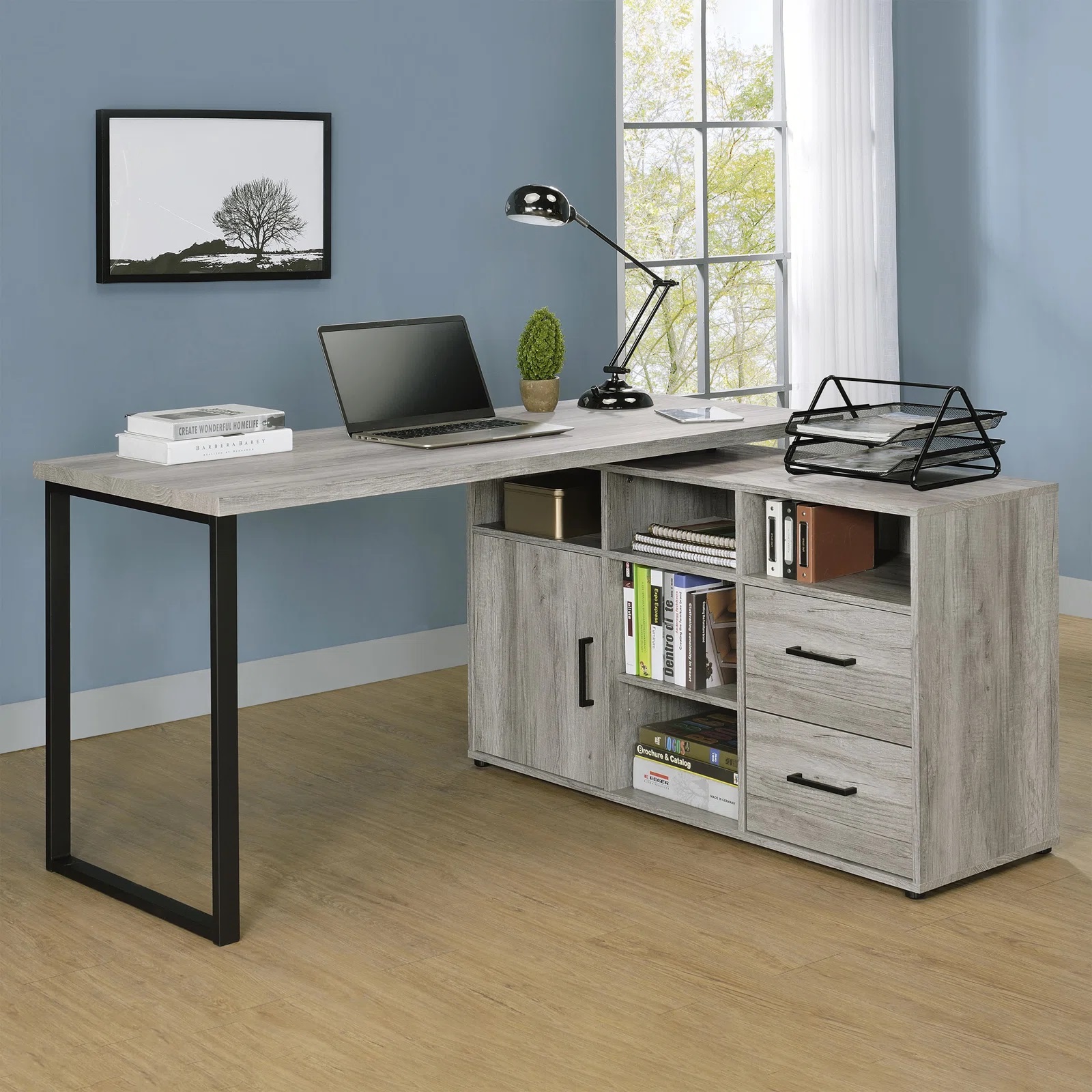 Escritorio en L con pata metalica sobre credenza lateral Muebles Modernos para Oficina Escritorio en L con pata metalica sobre credenza lateral Hiqueva Jalisco