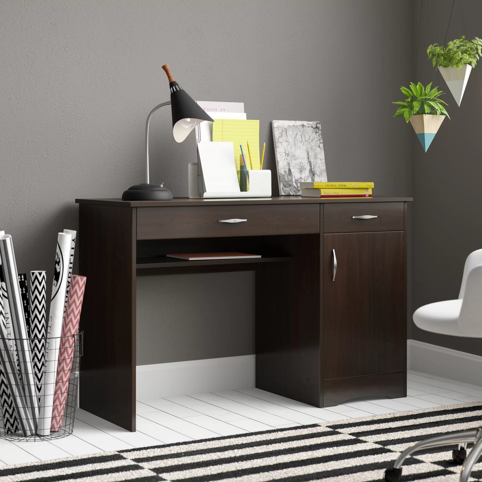 Escritorio grapa con pedestal con cajón y puerta Muebles Modernos para Oficina Escritorio grapa con pedestal con cajón y puerta
