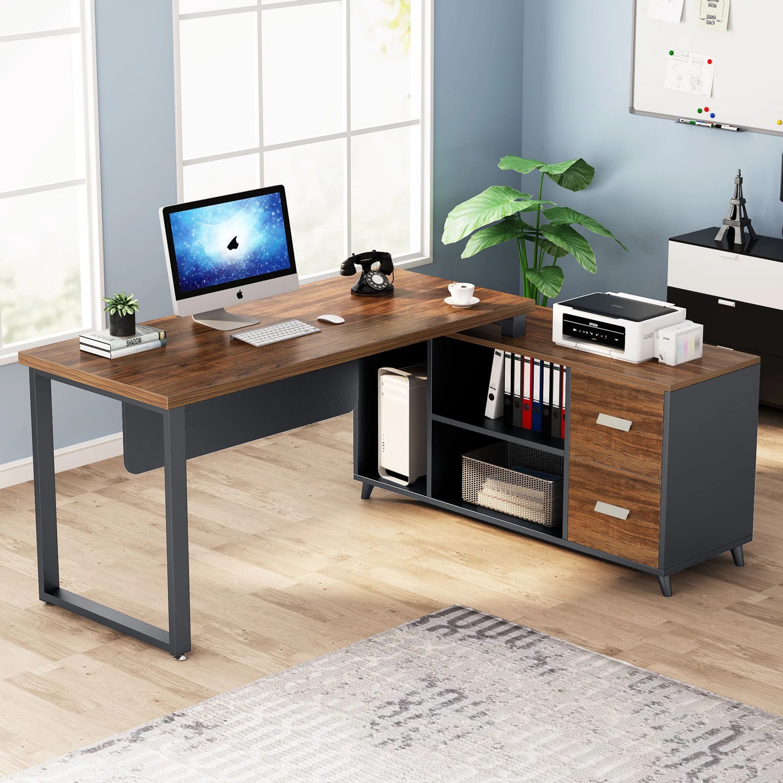 Kiuns en L con credenza lateral con cajones y patas de herreria Muebles Modernos para Oficina Kiuns en L con credenza lateral con cajones y patas de herreria Hiqueva México